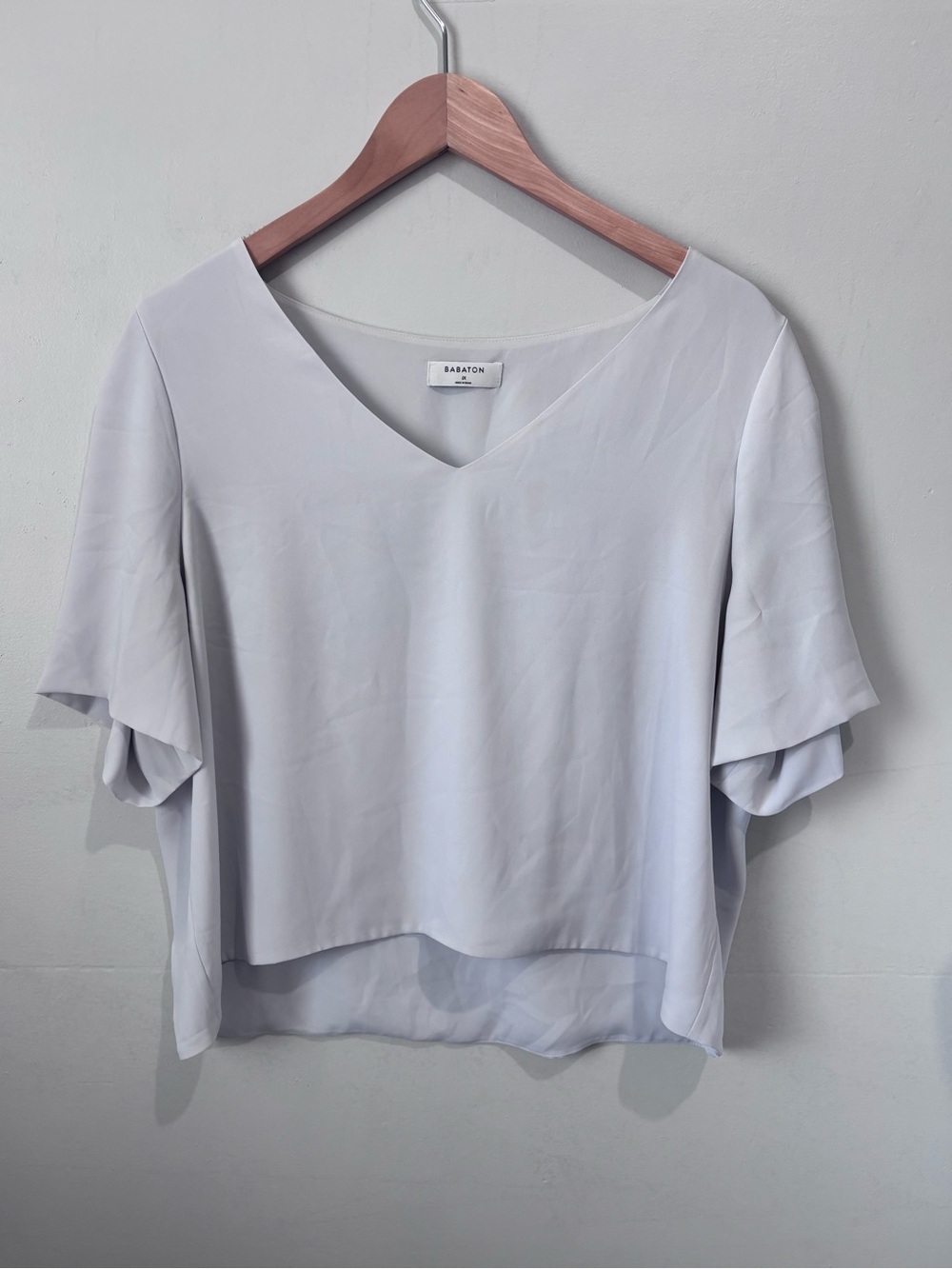 Babaton by Aritzia Murphy Short-Sleeve Crepe V-Neck Blouse | Size 1X - Picture 2 of 6
